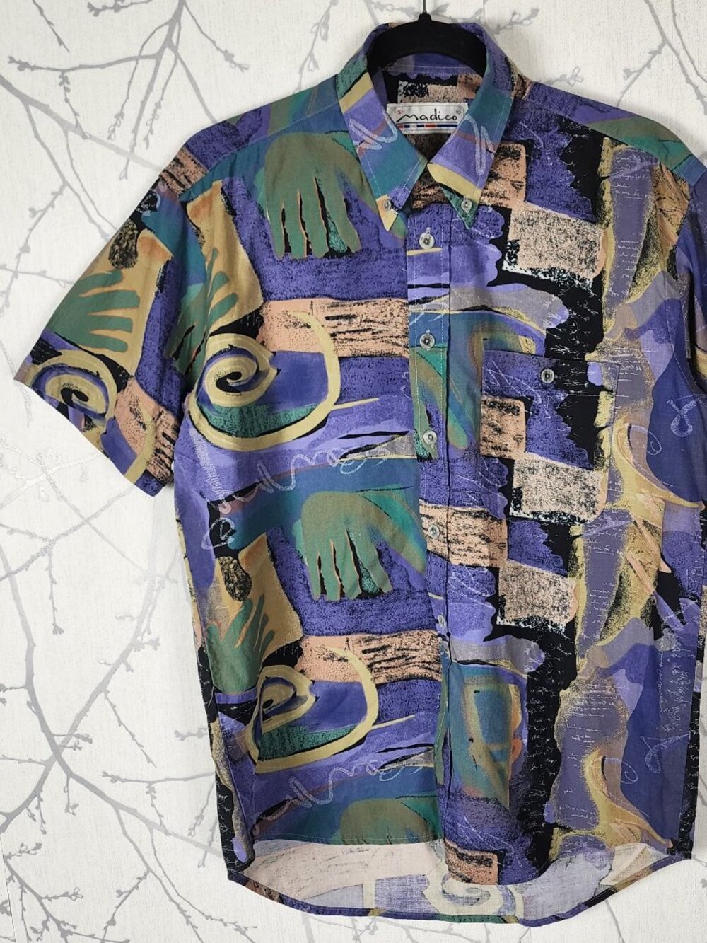 Madico Abstract Tribal Artsy Cotton Blend Button Front Shirt